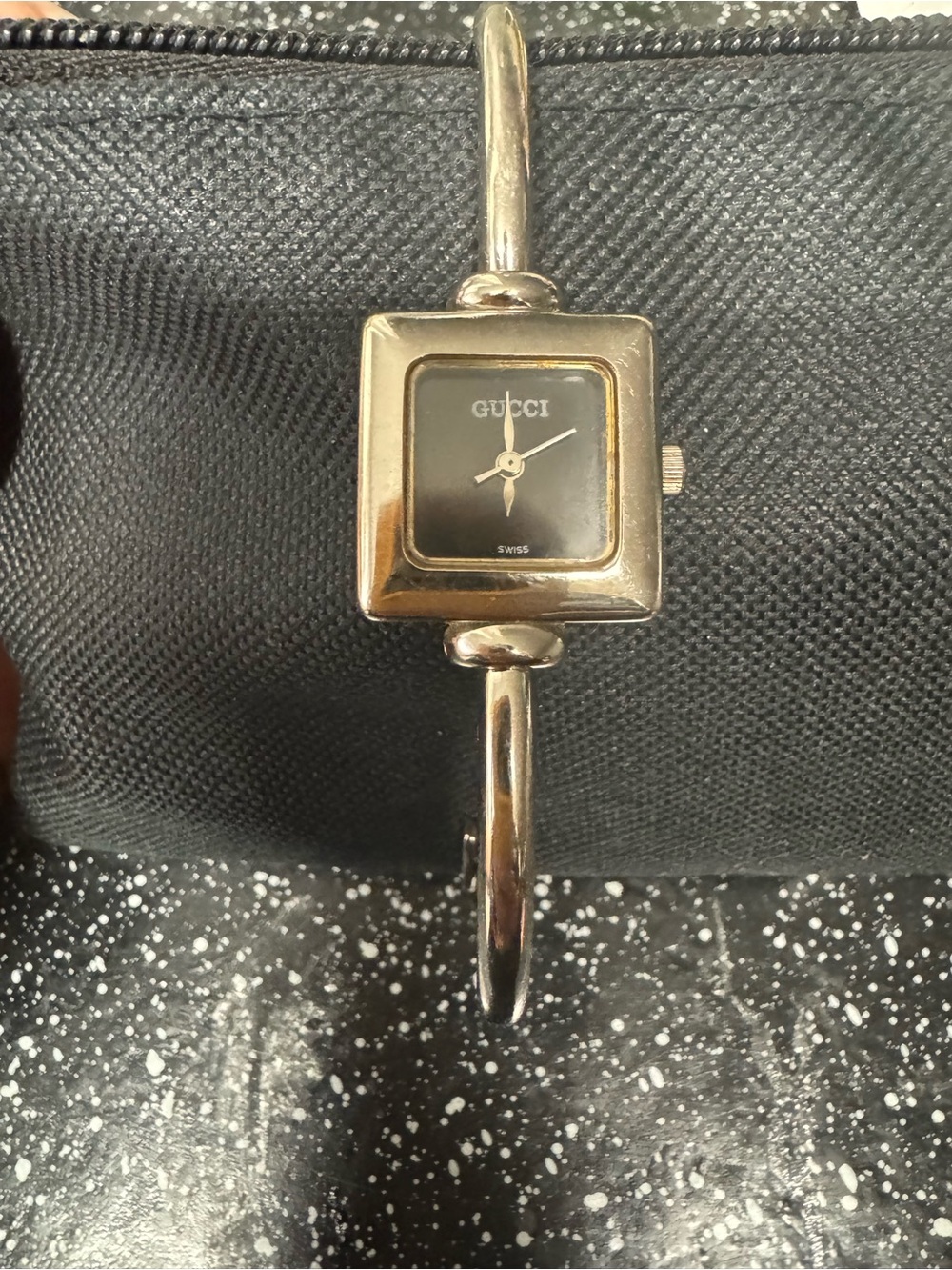 Gucci Silver Bangle Watch with Black Dial
